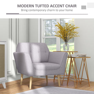 Upholstered Armchair, Modern Accent Chair with Tufted Pattern, Rubber Wood Legs for Living Room, Bedroom, Grey