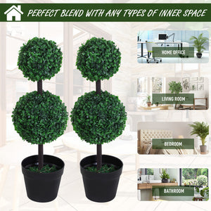 2 Ball Topiary Tree in Pot for Home Decor, Artificial Plant for Home Office, Living Room Decor, Dark Green – view 3