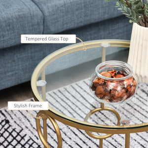 Round Coffee Tables Set of 2, Gold Nesting Side End Tables with Tempered Glass Top, Steel Frame for Living Room