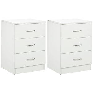 Bedside Table with 3 Drawers, Modern Wood Nightstand, Side Table with Anti-tipping Design for Bedroom, Set of 2, White