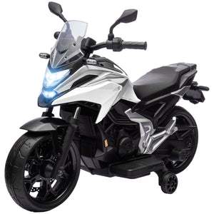 Qaba Honda Licensed 12V Ride on Motorbike for Kids with Headlights Music Training Wheels, for 3-6 Years, White