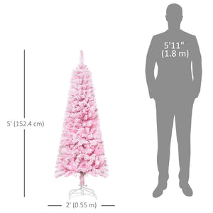 5 FT Snow Flocked Artificial Christmas Tree, Pencil Xmas Tree with Realistic Branches – view 2
