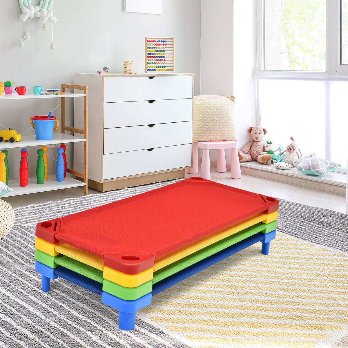 Pack of 4 Colorful Kids Stackable Naptime Cot view 2