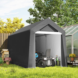 7' x 12' Outdoor Storage Shed Portable Garage with Roll-up Door for Motorcycle, Bike, Garden Tools, Beige – view 14
