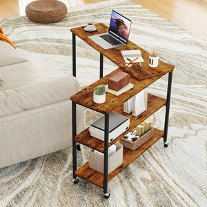 Patented Large 360-Degree Free Rotating Sofa Side Table with Wheels and Storage Shelf-Brown view 7