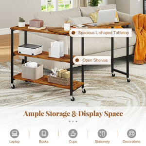 Patented Large 360-Degree Free Rotating Sofa Side Table with Wheels and Storage Shelf-Brown view 9