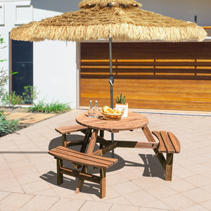 6 Person Wooden Picnic Table Set with Bench and Umbrella Hold view 6