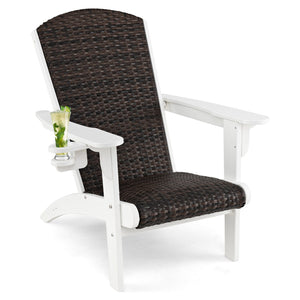Patio Adirondack Chair with Rattan Padded Seat and Hidden Cupholder-White view 4