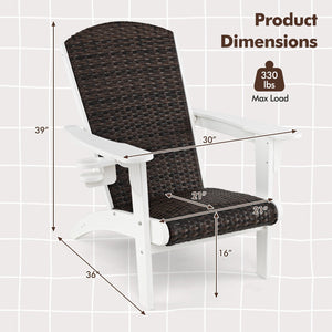 Patio Adirondack Chair with Rattan Padded Seat and Hidden Cupholder-White view 5