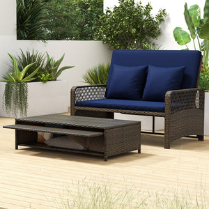 Patio Adjustable Wicker Daybed with 4-Level Backrest and Soft Cushions-Navy view 2