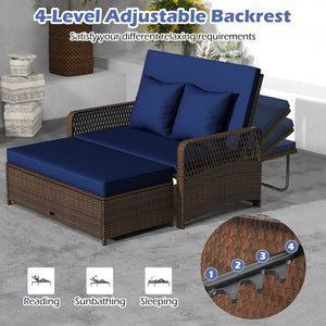 Patio Adjustable Wicker Daybed with 4-Level Backrest and Soft Cushions-Navy view 7