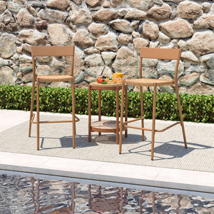Patio Barstools Set of 2 with Rattan Seat and Metal Backrest-Light Brown view 2