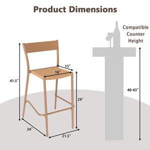 Patio Barstools Set of 2 with Rattan Seat and Metal Backrest-Light Brown view 4