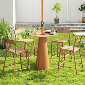 Patio Barstools Set of 2 with Rattan Seat and Metal Backrest-Light Brown view 5
