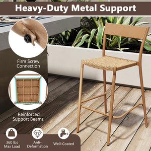 Patio Barstools Set of 2 with Rattan Seat and Metal Backrest-Light Brown view 6
