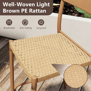 Patio Barstools Set of 2 with Rattan Seat and Metal Backrest-Light Brown view 7