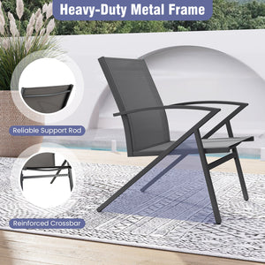 Patio Chairs Set of 2 Lawn Chairs with Heavy Duty Metal Frame-Grey view 8
