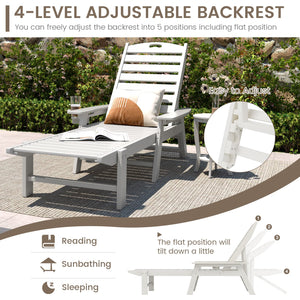 Patio Chaise Lounge Chair with 4 Position Backrest-White view 6
