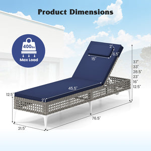 Patio Chaise Lounge Chair with 6-Level Adjustable Backrest and Headrest for Poolside-Navy view 4