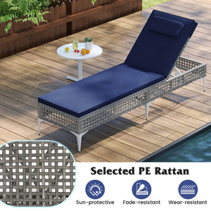 Patio Chaise Lounge Chair with 6-Level Adjustable Backrest and Headrest for Poolside-Navy view 7