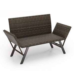 Patio Convertible Sofa for 2 Quick Dry Foam Padded Rattan with Armrests-Gray view 4