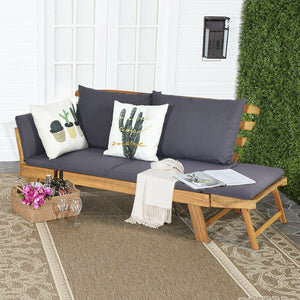 Patio Convertible Solid Wood Sofa with Cushion view 2