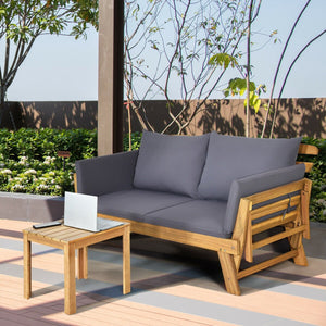 Patio Convertible Solid Wood Sofa with Cushion view 3
