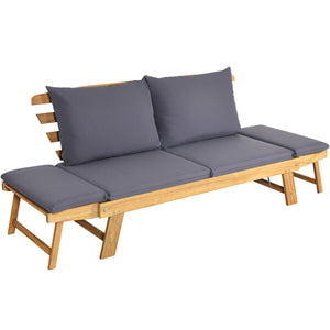Patio Convertible Solid Wood Sofa with Cushion view 4