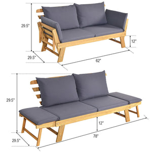 Patio Convertible Solid Wood Sofa with Cushion view 5