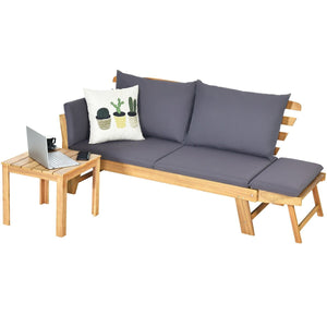 Patio Convertible Solid Wood Sofa with Cushion view 6