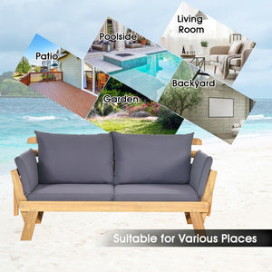 Patio Convertible Solid Wood Sofa with Cushion view 7