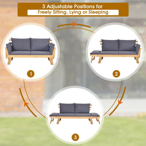 Patio Convertible Solid Wood Sofa with Cushion view 8