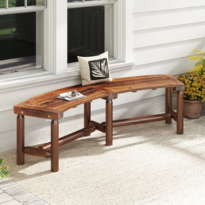 Patio Curved Bench Solid Wood Fire Pit Bench Outdoor Backless Loveseat-Rustic Brown view 2