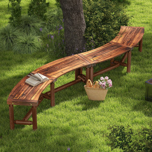 Patio Curved Bench Solid Wood Fire Pit Bench Outdoor Backless Loveseat-Rustic Brown view 3