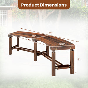 Patio Curved Bench Solid Wood Fire Pit Bench Outdoor Backless Loveseat-Rustic Brown view 4