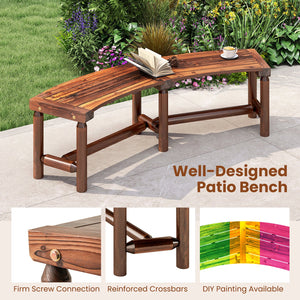 Patio Curved Bench Solid Wood Fire Pit Bench Outdoor Backless Loveseat-Rustic Brown view 6