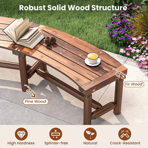 Patio Curved Bench Solid Wood Fire Pit Bench Outdoor Backless Loveseat-Rustic Brown view 8