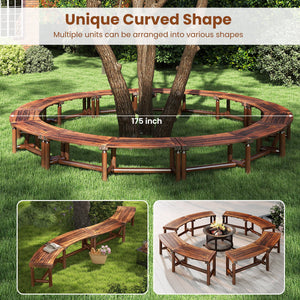 Patio Curved Bench Solid Wood Fire Pit Bench Outdoor Backless Loveseat-Rustic Brown view 9
