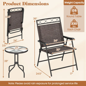 3 Pieces Outdoor Bistro Dining Furniture Set with 1.57 Inch Umbrella Hole view 5