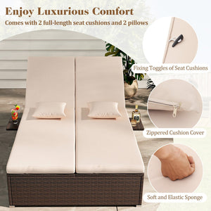 Patio Double Chaise Lounge with Cushions and Folding Side Trays-Beige view 7