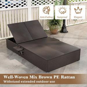 Patio Double Chaise Lounge with Cushions and Folding Side Trays-Beige view 9