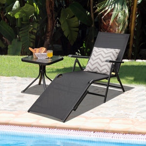 Patio Foldable Chaise Lounge Chair with Backrest and Footrest-Black view 2