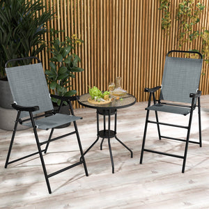 Patio Folding Bar Stool Set of 2 with Metal Frame and Footrest-Blue view 3