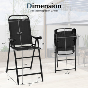 Patio Folding Bar Stool Set of 4 with Metal Frame and Footrest-Black view 4