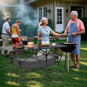 Patio Folding Camping Table with Roll-up Tabletop and Mesh Basket-Black view 2