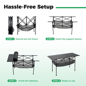 Patio Folding Camping Table with Roll-up Tabletop and Mesh Basket-Black view 9