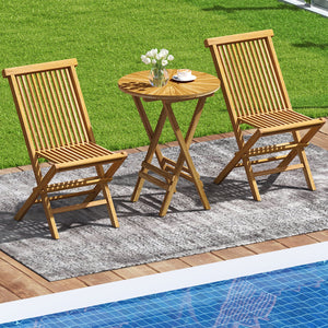Patio Folding Side Table Teak Wood Round End Table with Slatted Tabletop and X-Shaped Frame view 3