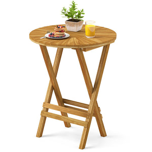 Patio Folding Side Table Teak Wood Round End Table with Slatted Tabletop and X-Shaped Frame view 4