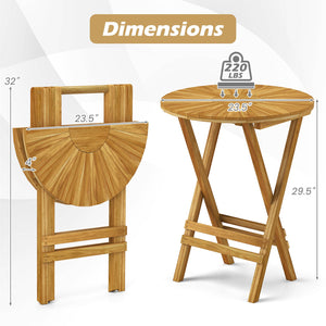 Patio Folding Side Table Teak Wood Round End Table with Slatted Tabletop and X-Shaped Frame view 5