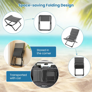 Patio Folding Sling Chair with Ottoman Footrest and Removable Cushion-Gray view 9